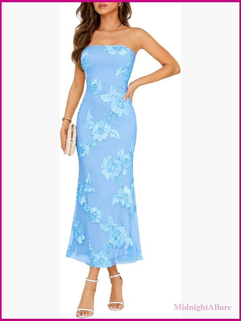 Strapless Floral Mermaid Maxi Dress Bodycon Wedding Guest